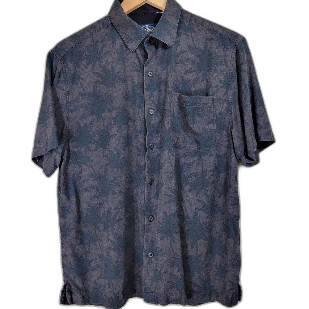Black Palm Trees NAT NAST Silk Blend Short Sleeve Button Shirt - Medium